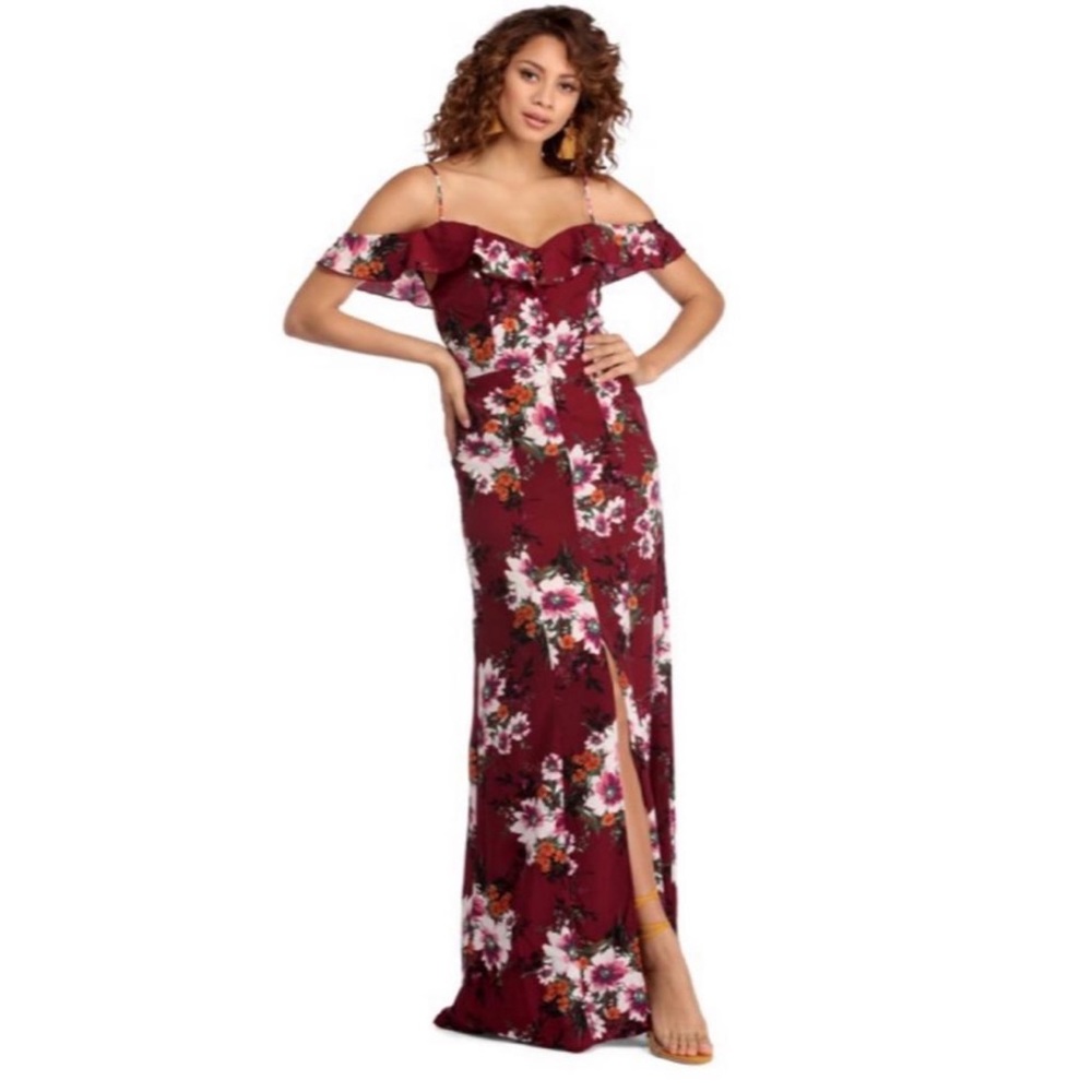 Windsor Burgundy What Flows Around Floral Maxi